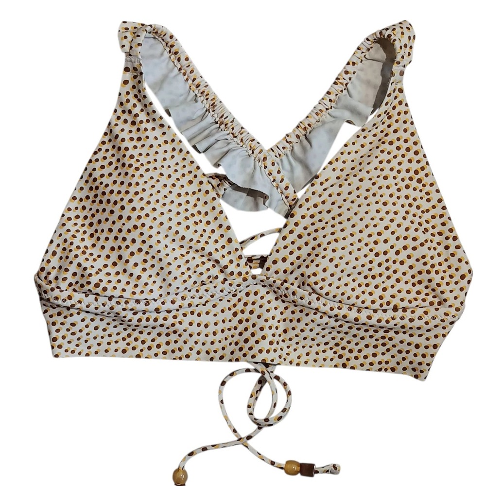 Aerie Ruffle Triangle‎ Bikini Top Size S Yellow Dot Longline Swimsuit with Tie